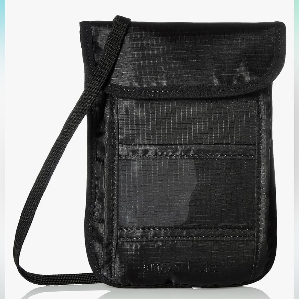 Black RFID Travel Neck Wallet / Passport Holder